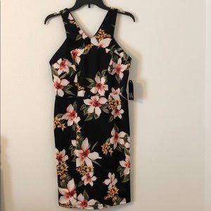 Wrapper Black Tropical Print Midi Dress